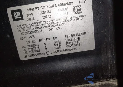 2021 Chevrolet Trax Awd Lt from USA, damaged, VIN KL7CJPSB8MB355765